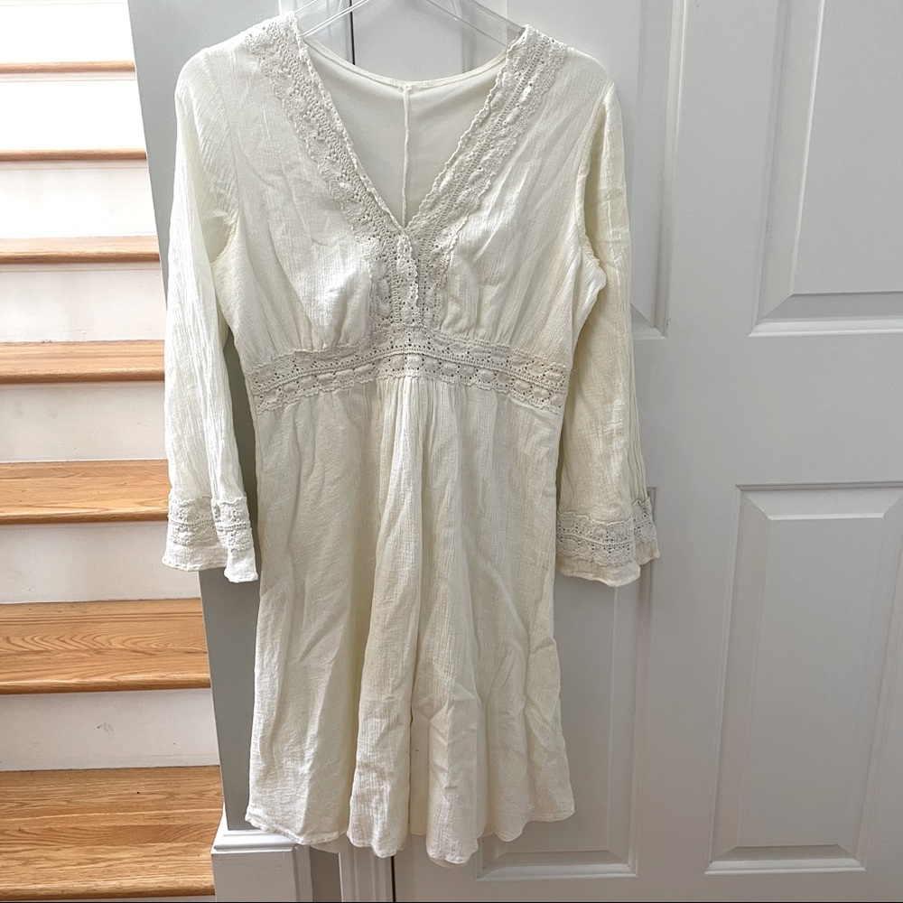 Vintage handmade ivory cotton gauze & crochet bohemian Hippie Dress!!